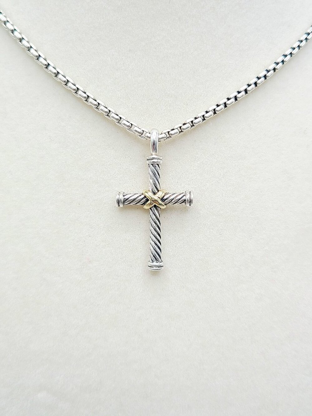 David Yurman Cable Cross Gold X Pendant Necklace w/ 18K Yellow Gold - 20" - RARE - Picture 5 of 12